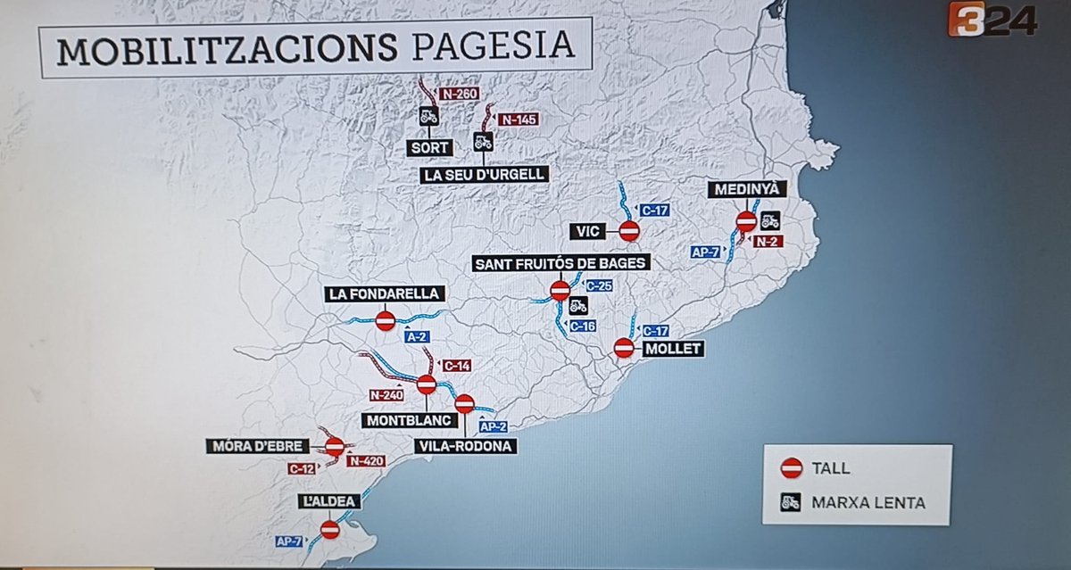Dia complicat a les carreteres , el nostre suport a la pagesia del nostre pais en la seva protesta que ens la podem fer nostra,  penseu en accesos per deixar passar els vehicles d'emergencies i urgencies , o els vehicles del TSNU que portem usuaris a tractaments.