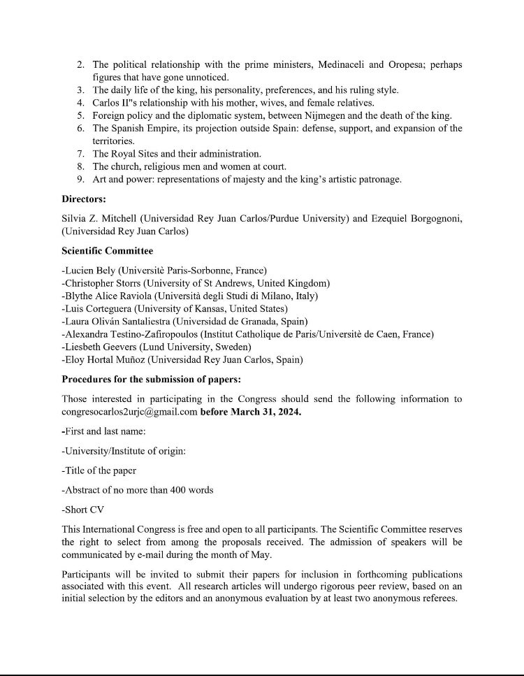 Ezequiel Borgognoni (@ezeborgognoni) on Twitter photo #cfp Congreso Internacional “El reinado de Carlos II y la figura del rey, 1679-1700”, <a href="/FAH_URJC/">Facultad de Artes y Humanidades URJC</a> 25-27 de septiembre de 2024 #cfp Congreso Internacional “El reinado de Carlos II y la figura del rey, 1679-1700”, <a href="/FAH_URJC/">Facultad de Artes y Humanidades URJC</a> 25-27 de septiembre de 2024