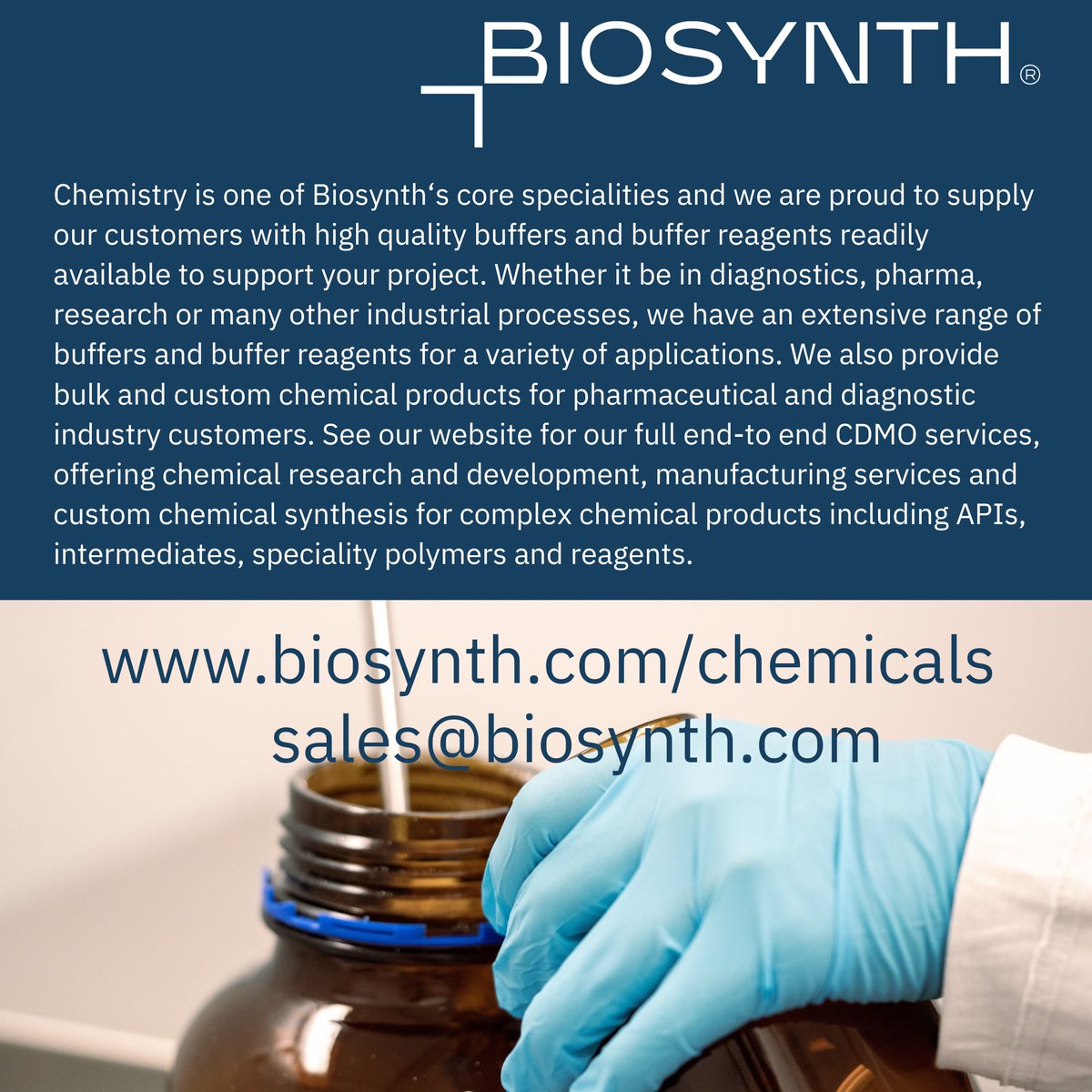 BiosynthGroup's tweet image. Part 3/3 Discover Biosynth's innovative #researchproducts catalog at Biosynth.com, host to #buffers, #researchtools and #reagents. We can also supply the #lifesciences industry with bulk and custom #chemicalservices t.ly/72AyF #diagnostics #pharmaceutical