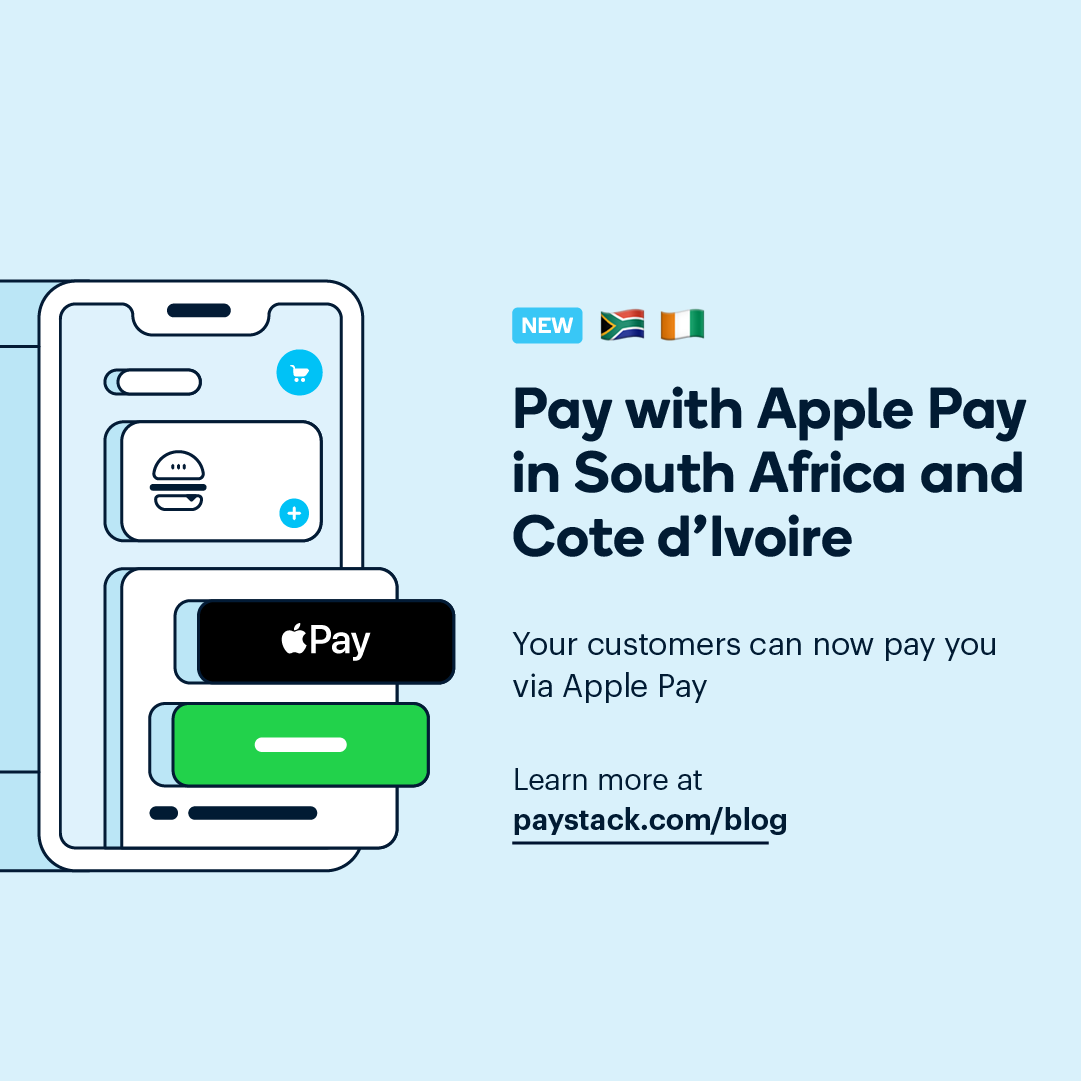 🎉 Hi team, we're super excited to announce Pay with Apple Pay in South Africa 🇿🇦 and Côte d’Ivoire 🇨🇮 — accept fast, secure payments from millions of Apple Pay users! ⚡️

Thread 🧵
