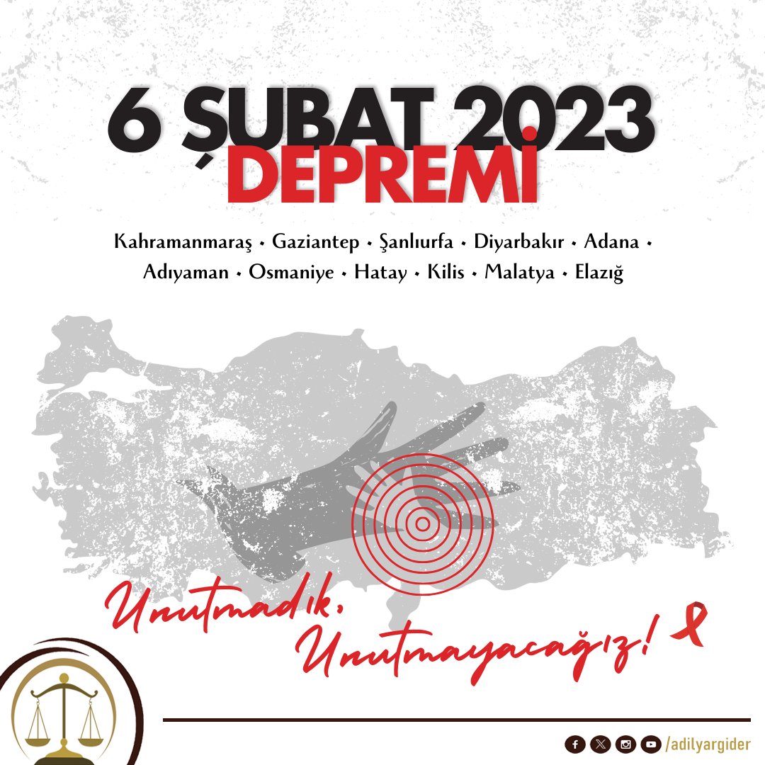 adilyargider's tweet photo. #6Şubat2023 tarihli; 11 ilimizi etkileyen #deprem'lerde, hayatını kaybeden vatandaşlarımızı rahmetle anıyoruz. Bir yıl önce yaşadığımız büyük felaketin acısını hâlâ yüreğimizde hissediyoruz.

Unutmadık, unutmayacağız! https://t.co/bGdqcAo2bR