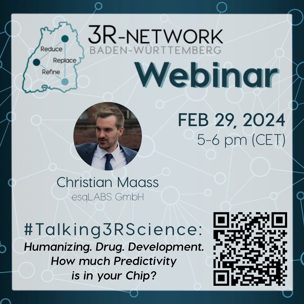 How can #DrugDevelopment 💊 be humanized? How can #OoC data be combined with #InSilico modeling? And how predictive is your chip? 🤔
Join us on 02/29 (5-6pm) as Christian Maass (<a href="/esqLAB/">esqLABS</a>) walks us through the answers to these &amp; other questions! Register at: bit.ly/Talking3R