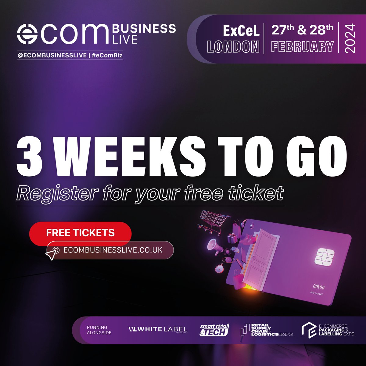 Only 21 days until eCom Business Live at ExCeL London!  
Join us for an innovative event blending business excellence, e-commerce trends, and expert networking. 
Secure your spot for inspiration and growth: lnkd.in/eT8HqRQn See you in 21 days!  
#eComBusinessLive #eComBiz
