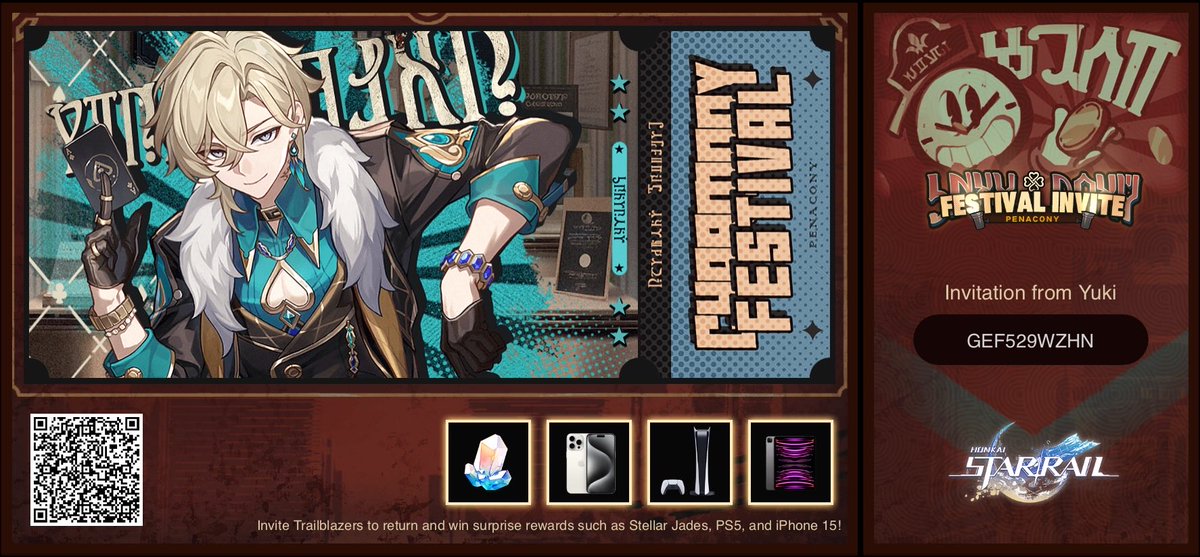 xiaoba2810's tweet photo. Invite Trailblazers to return and win surprise rewards such as Stellar Jades, PS5, and iPhone 15! https://t.co/5YnQnx4k0U