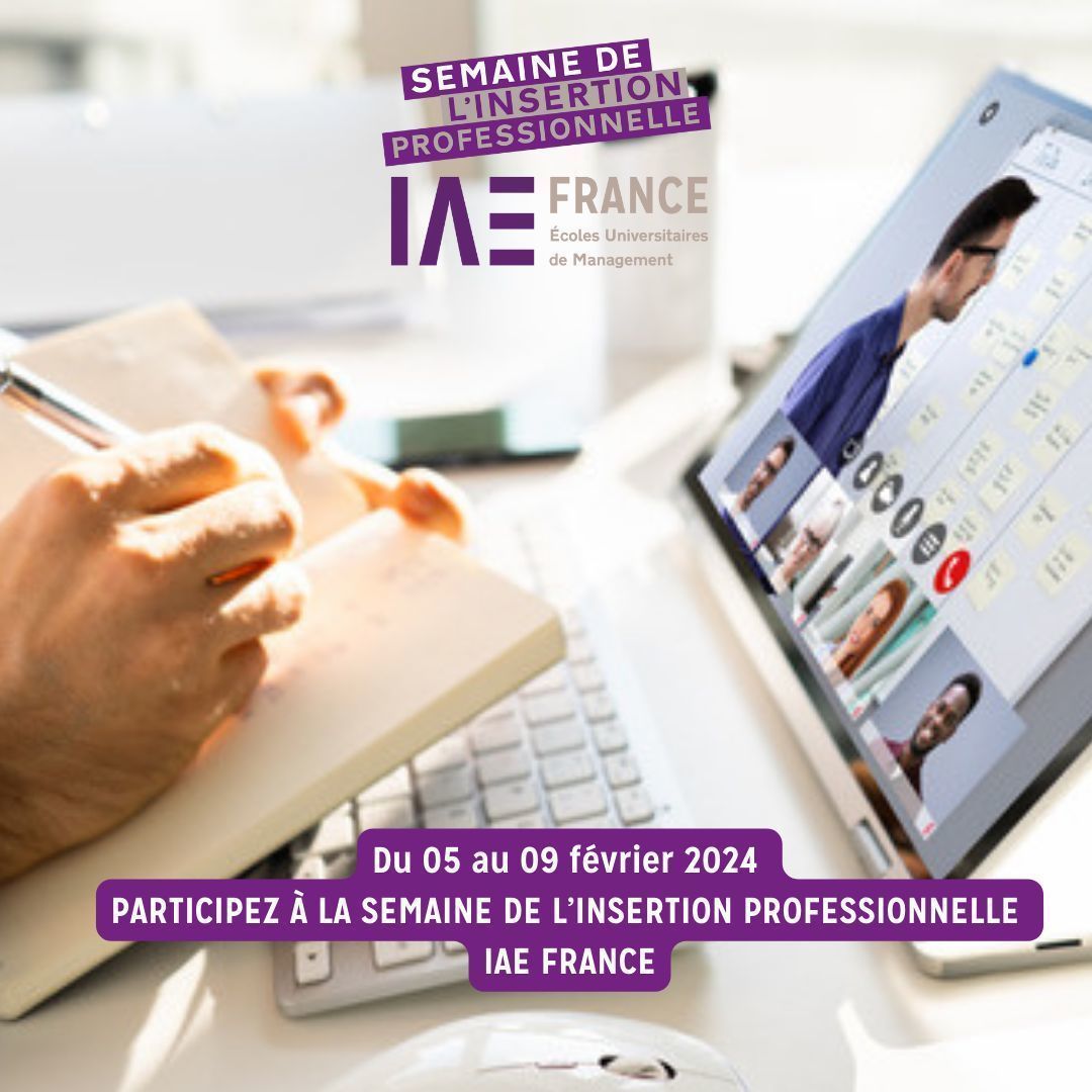 📢 IAE FRANCE organise sa 2ème semaine de l'#InsertionProfessionnelle !

L'objectif ? Accompagner les étudiants des #IAE dans la construction de leur projet professionnel, en complément des actions menées dans les IAE. 

⏩ Infos&amp;Inscriptions : cutt.ly/SwXMML5N