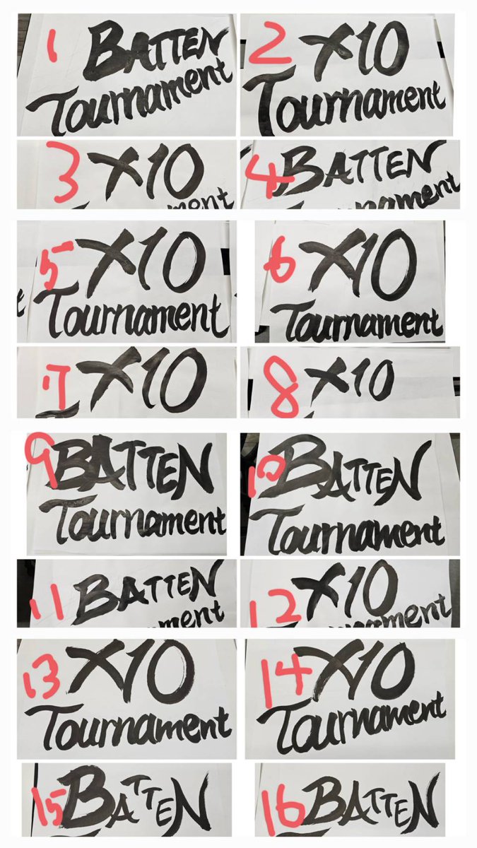 X10 Tournament
１位～４位と、抽選会用の「X10タオル」が届きました!!
上位からお気に入りの柄を選んでください!!

「X10」のロゴは、うちの高３書道部のKさんに書いてもらいました！

大会まであと４日!!
参加される皆様、お楽しみに!!

#モルック
#ばってん