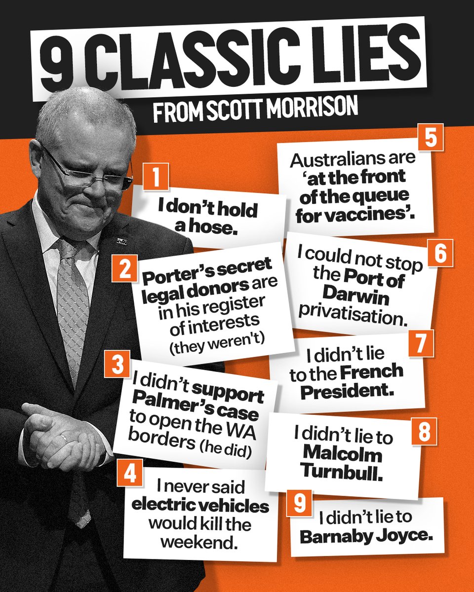 2022: Nine Classic LIES from Scott Morrison. 

#ScottyThePathologicalLiar #LNP #Stage3 #auspol