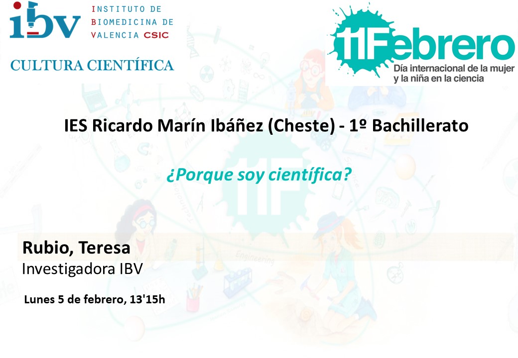 IBV_CSIC's tweet photo. El @IBV_CSIC comienza la celebración del #11febrero2024 - Día Internacional De La Mujer y La niña en la Ciencia, con una charla de @TesaRuLo a
alumn@s del IES Ricardo Marín Ibáñez de Cheste, que han hecho preguntas muy interesantes. @CSICval @CSIC  @jordidonderis @11defebreroES https://t.co/FMR6g6MtG5