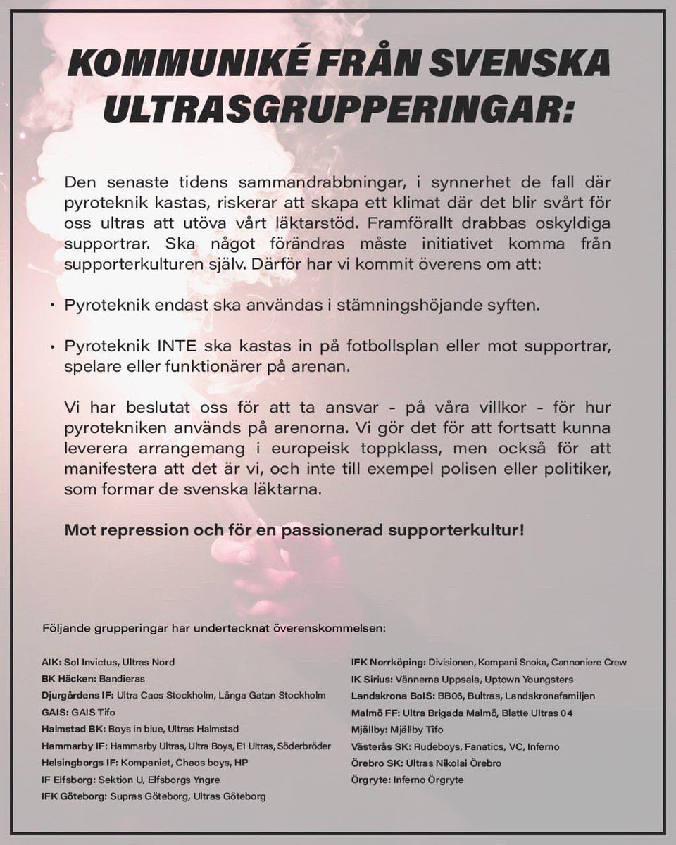 Kommuniké från svenska ultrasgrupperingar
