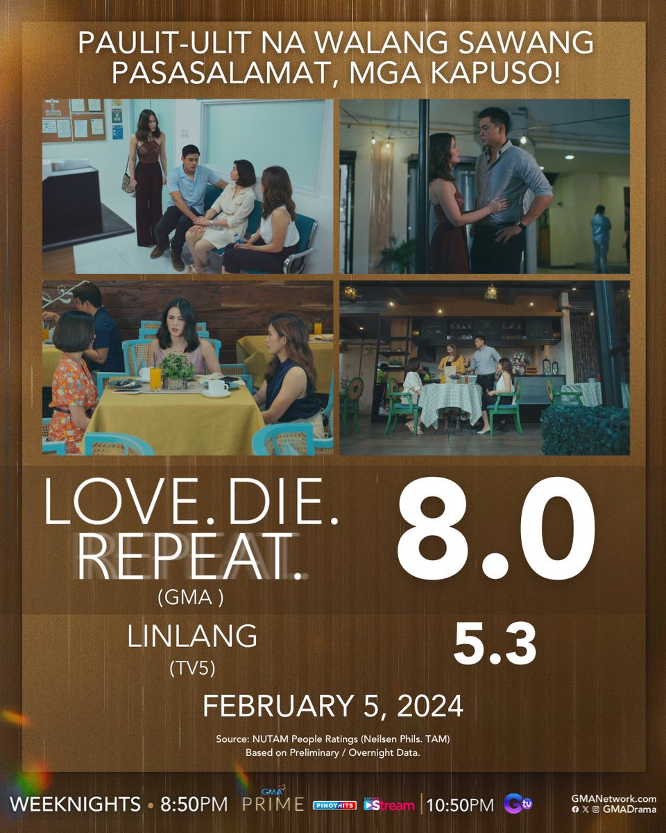 GMADrama's tweet photo. Secrets were revealed! Maraming salamat sa pagtutuk ninyo sa Love.Die.Repeat, mga Kapuso!

#LoveDieRepeat | weeknights at 8:50 PM on GMA https://t.co/U36Kx4Rwbw