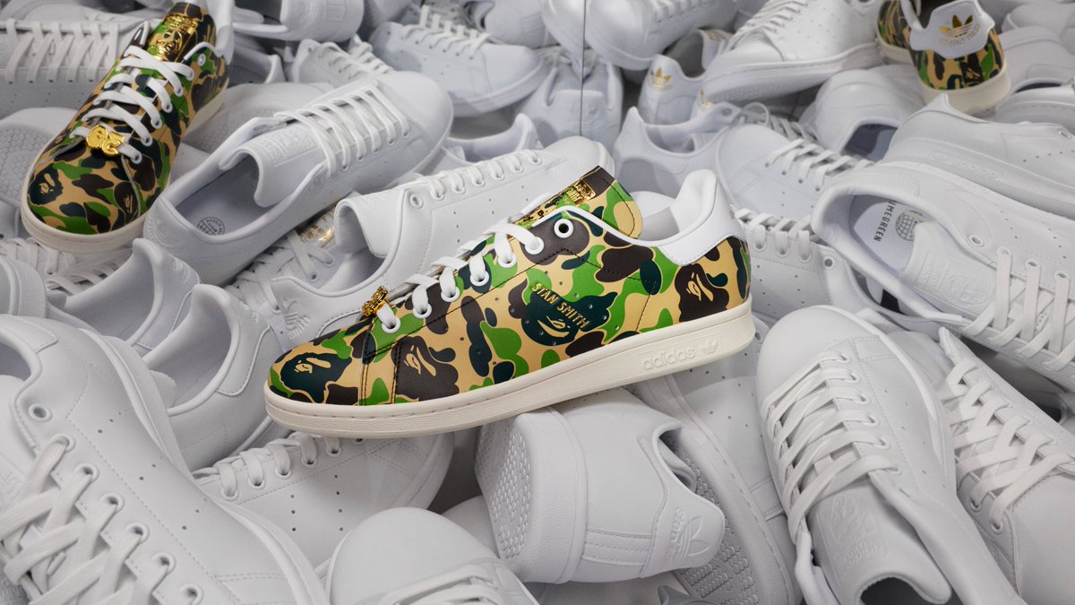 BAPE's signature ABC CAMO print meets adidas' timeless court sneaker. 🤝​ ​ The BAPE x adidas Stan Smith is available now on CONFIRMED: ​ confirmed.onelink.me/mzYA/vx8g0pvt