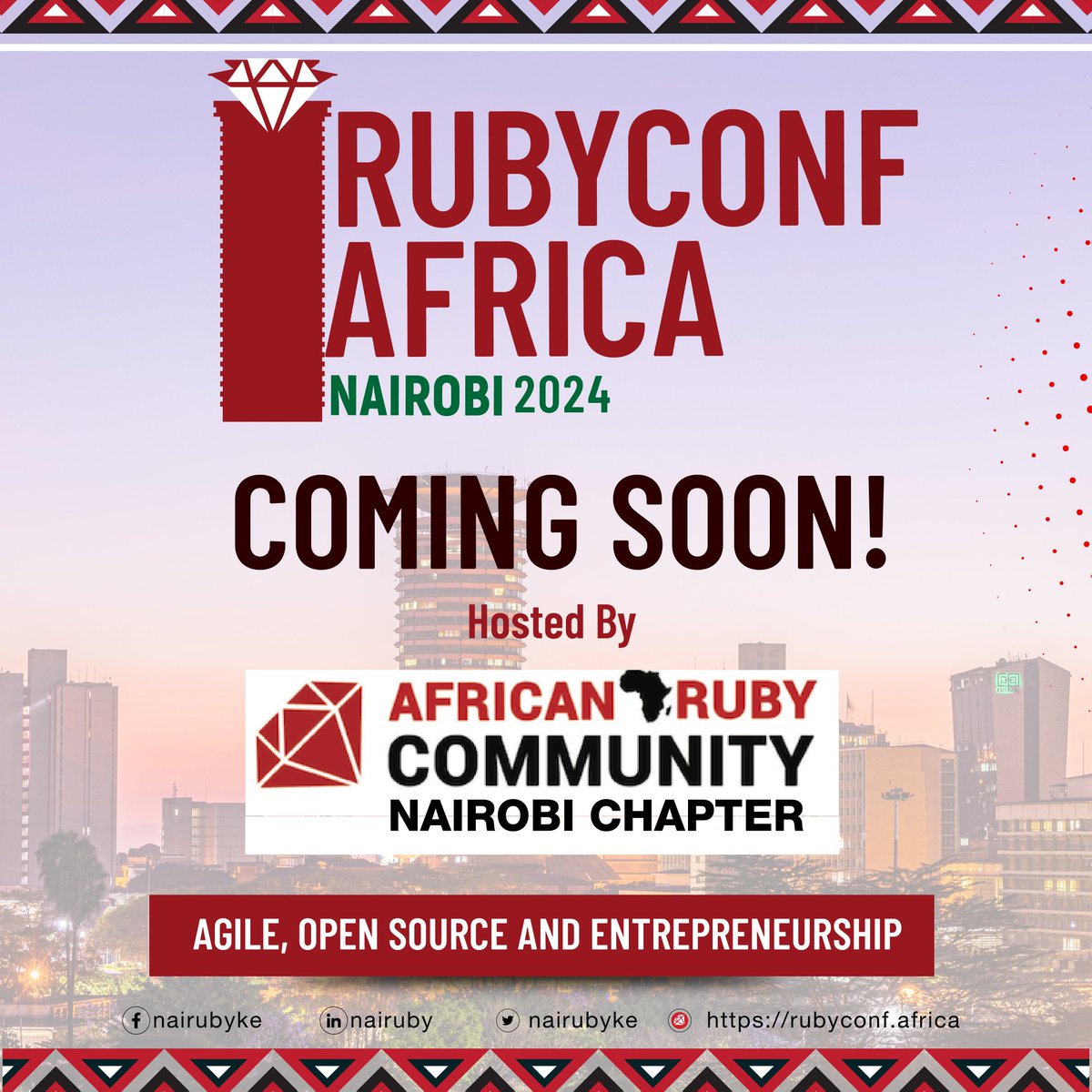 African Ruby Community (@ruby_african) on Twitter photo 🔔 Coming Soon!
RUBYCONF AFRICA!
We are planning a spectacular event that you won't want to miss. Details are still under wraps 🎁, but we promise it will be worth the wait! Stay tuned for the date, time and more exciting details. More details coming soon 🎉 Stay tuned! 🔔 Coming Soon!
RUBYCONF AFRICA!
We are planning a spectacular event that you won't want to miss. Details are still under wraps 🎁, but we promise it will be worth the wait! Stay tuned for the date, time and more exciting details. More details coming soon 🎉 Stay tuned!