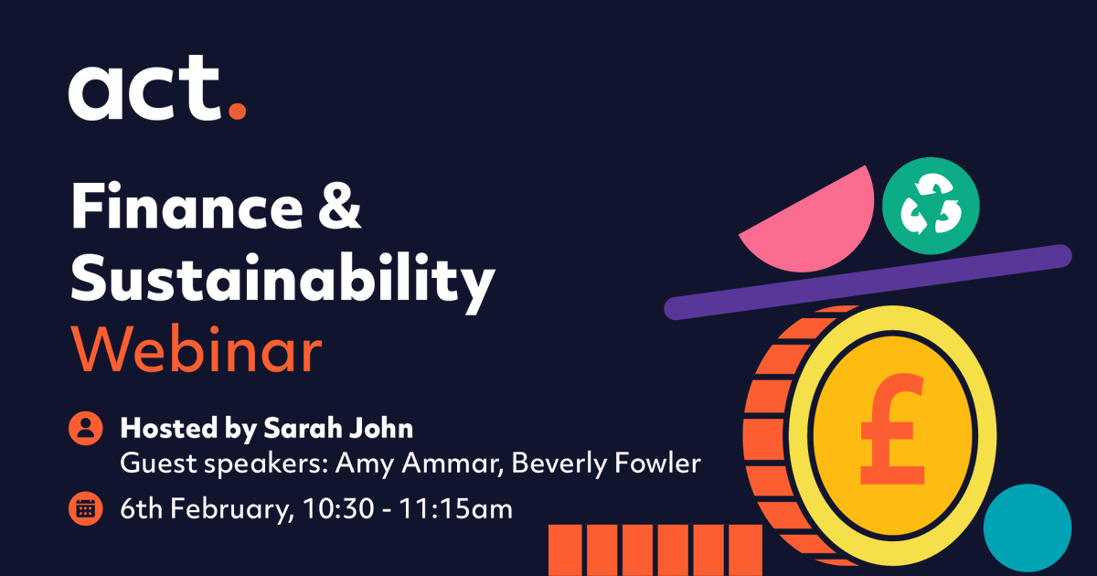 acttrainingltd's tweet photo. Don't miss out on our free "Finance &amp; Sustainability for Business" webinar! Join special guests Amy Ammar, @YourAAT Regional Account Manager, Beverley Fowler, @dssmithgroup Head of Business Services, sign up here👉🏻 https://t.co/twAOP6JxJL https://t.co/gZ4d8NioAf