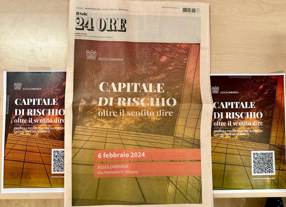 📣 Oggi #6febbraio l’evento "Capitale di Rischio: oltre il sentito dire"

Imprese e mondo finanziario a confronto sulla visione moderna dell’apertura del capitale come asset per valorizzare le strategie e la competitività. Per l’occasione, #Assolombarda presenterà il position