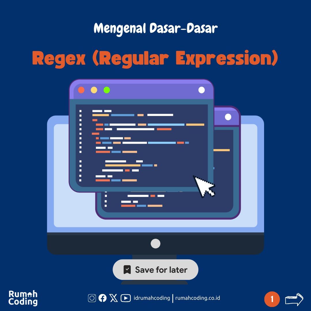idrumahcoding's tweet image. Regex merupakan tool yang sangat powerful untuk mencocokan pola pada teks. Yuks pelajari regex mulai dari karakter khusus hingga kuantifier, kita membahas semuanya dalam 8 slide yang penuh petunjuk praktis. Swipe untuk memahami magisnya Regex! #Regex101 #CodingMagic