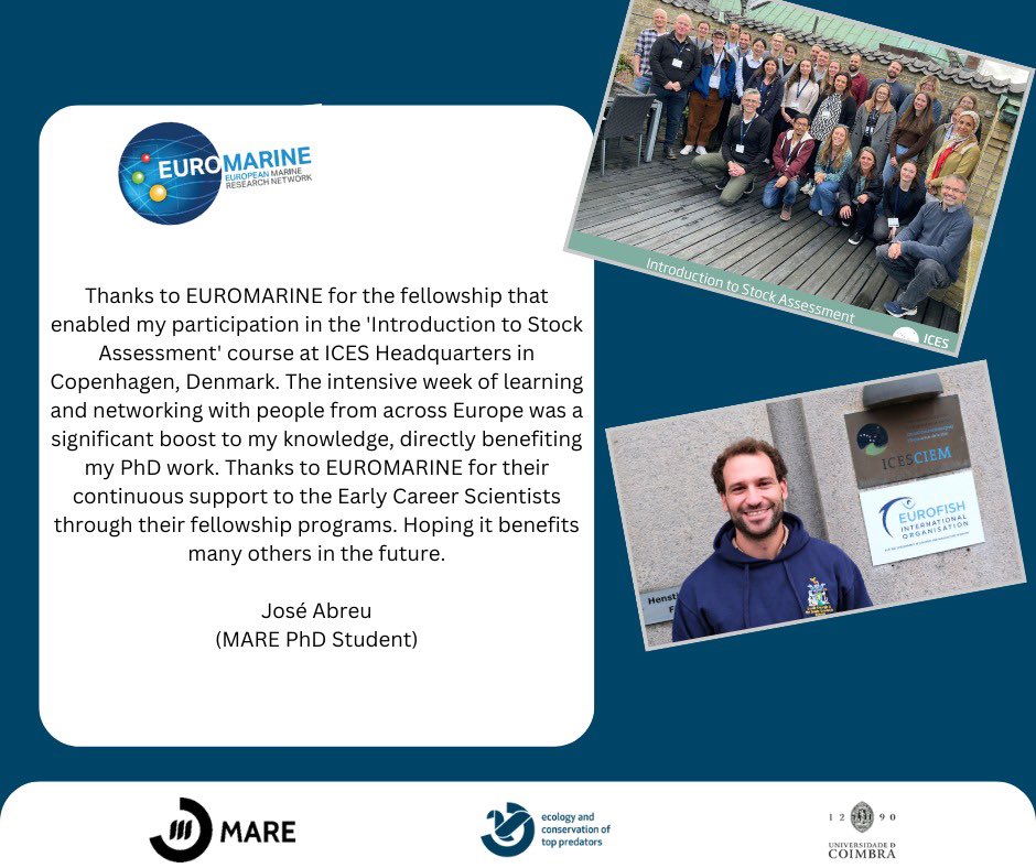 The PhD student @Jose_Abreu_ from #Ecotop @MAREscience , would like to thanks to @Euromarine_tw for the fellowship! Thank you for your support 🦑🐟❄️ @UnivdeCoimbra @DCV_UC