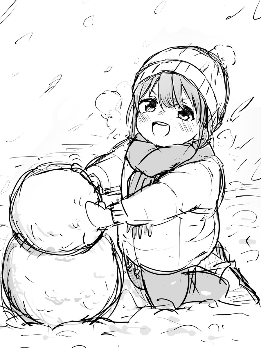 雪だるまを作る幼少期のにちか 