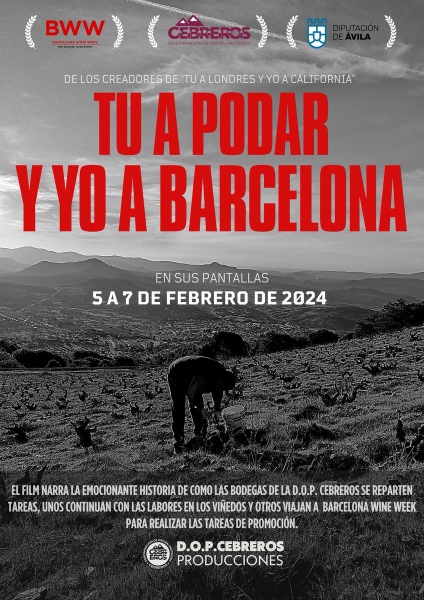 🎬 Llega a sus pantallas la película que arrasará en los próximos #Oscars , "TÚ A PODAR Y YO A BARCELONA" 😉.

Es época de repartir tareas en las bodegas #DOPCebreros, toca trabajar duro en ferias y viñas💪.

#QueElRitmoNoPare
