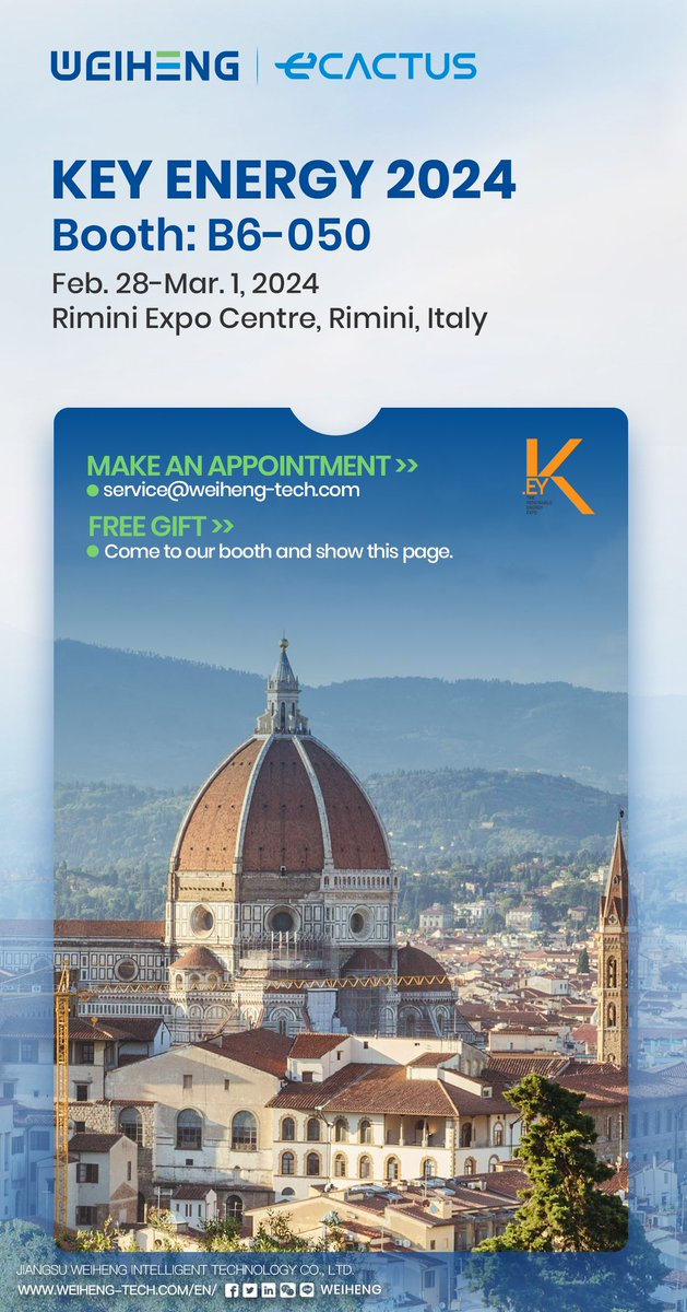 The global leading energy storage solution provider WEIHENG and ECACTUS is heading to Key Energy in Rimini, Italy! 🇮🇹 Mark your calendars📅: February 28th - March 1st. Swing by booth B6-050 to check out our latest commercial, industrial, and residential #EnergyStorage solutions.