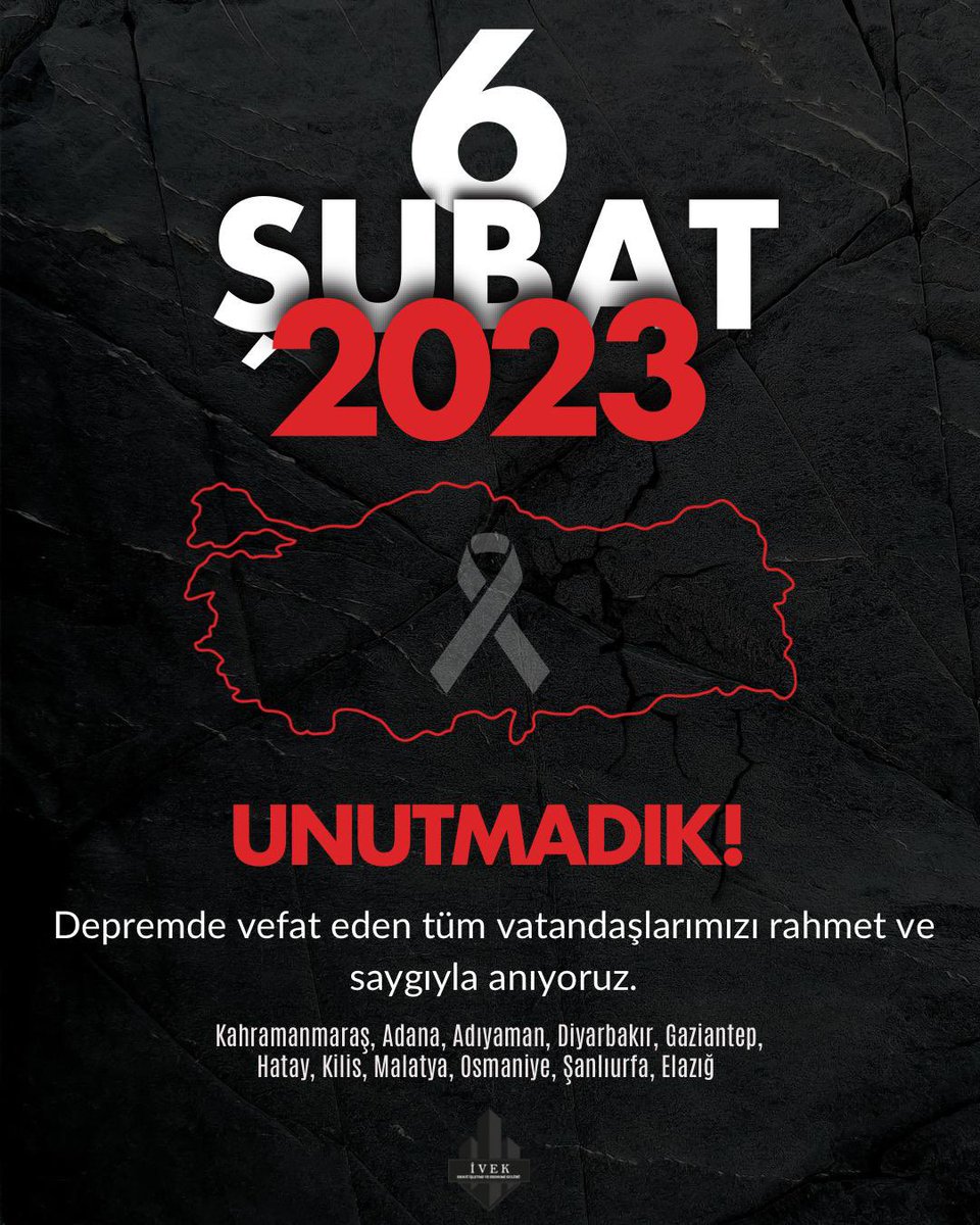 6 şubat 2023 tarihinde 10 ilimizde gerçekleşen yaşadığımız acı depremin yıl dönümünde tüm kayıplarımızı saygı ve rahmetle anıyoruz.