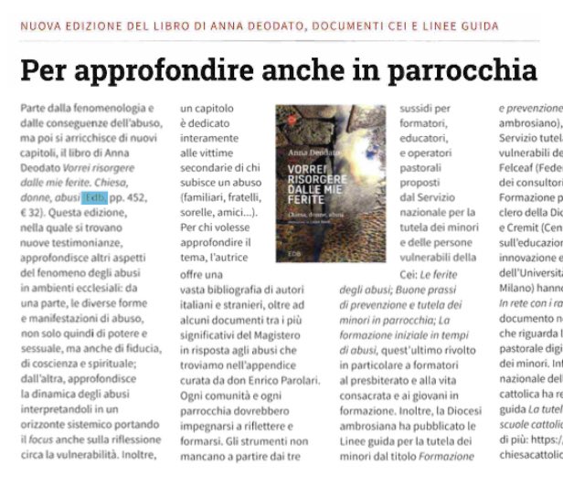 edb_bologna's tweet photo. Dalla #rassegnastampa: “Vorrei risorgere dalle mie ferite” su #IlSegno
#EDB https://t.co/rRv5mMDZer