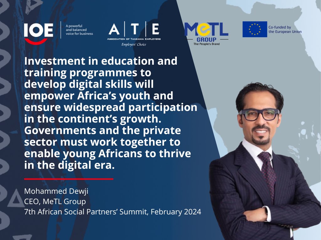 With a presence in 11 countries in Africa, Tanzania's largest home-grown company @MeTL_Group and its CEO @moodewji are at the forefront of Africa's tech-driven evolution and a key supporter of the upcoming 7th African Social Partners' Summit! #ASPSummit #IOE #ATETanzania