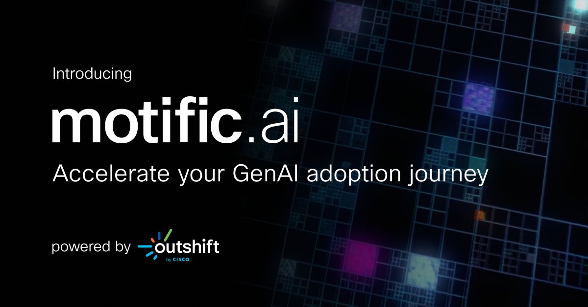 outshiftbycisco's tweet photo. Introducing Motific! Discover #OutshiftbyCisco's SaaS solution for rapid and trusted deployment of #genAI apps. Learn more in our latest blog and explore its incredible features and advantages today. https://t.co/3G5EK8t5ny https://t.co/S9v8B8pqkT