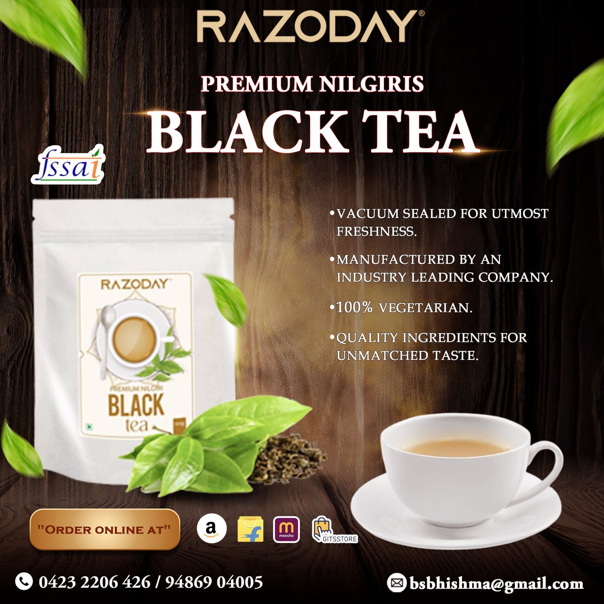 RAZODAY - PREMIUM NILGIRIS BLACK TEA

#razoday #blacktea #premiumnilgirisblacktea #nilgirisblacktea #qualityingredients #unmatchedtaste #shoponlinenow #onlineshoping #freshness #BestQualityBestPrice  #orderonlinenow #orderflipkart #ordergitsstore #ordermeesho #orderamazon