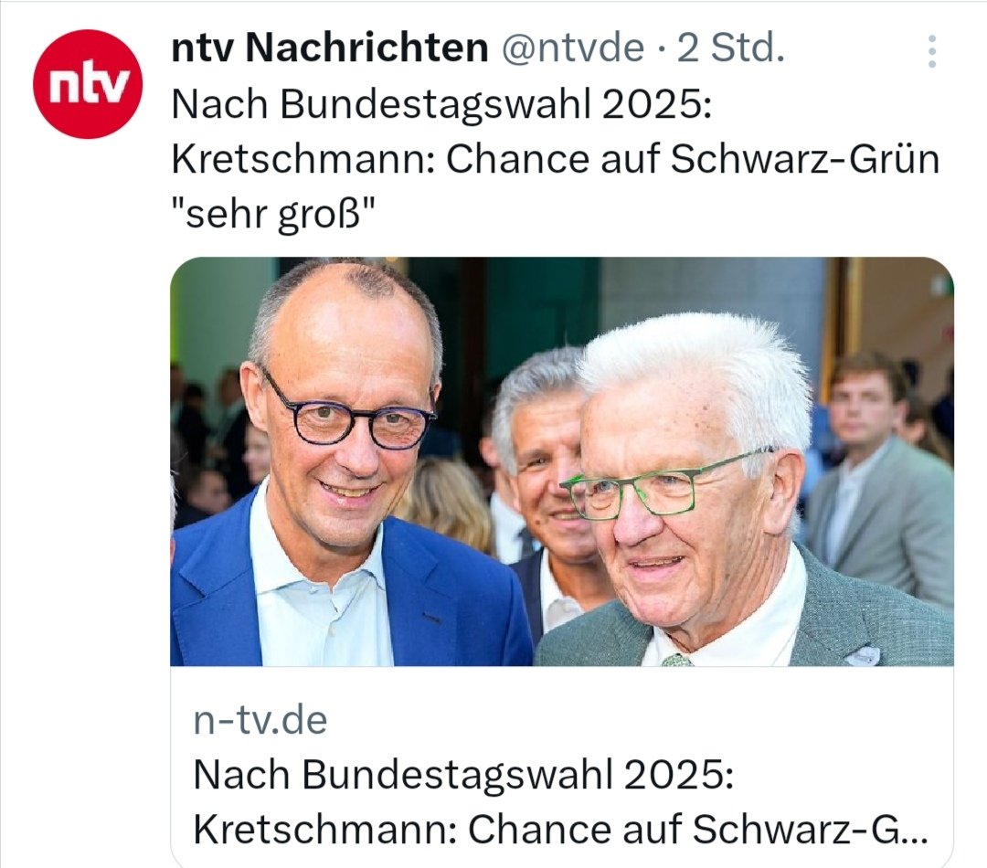 2025 Chance auf Schwarz-Grün
'sehr groß'.  Kretschmann 
Wer CDU wählt bekommt linksgrüne Politik. 🤢🤮
#CDUunwaehlbar
#GruenerMist
#Merz #blackrock