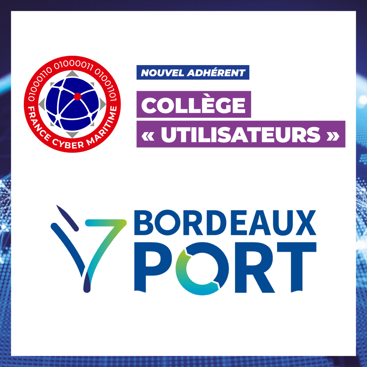 [ 👋 Bienvenue à notre nouvel adhérent : @PortBordeaux ] Situé sur le plus vaste estuaire d’Europe, le Grand Port Maritime de Bordeaux bénéficie d’une situation privilégiée, au cœur de la façade Atlantique. Pour en savoir plus : bordeaux-port.fr