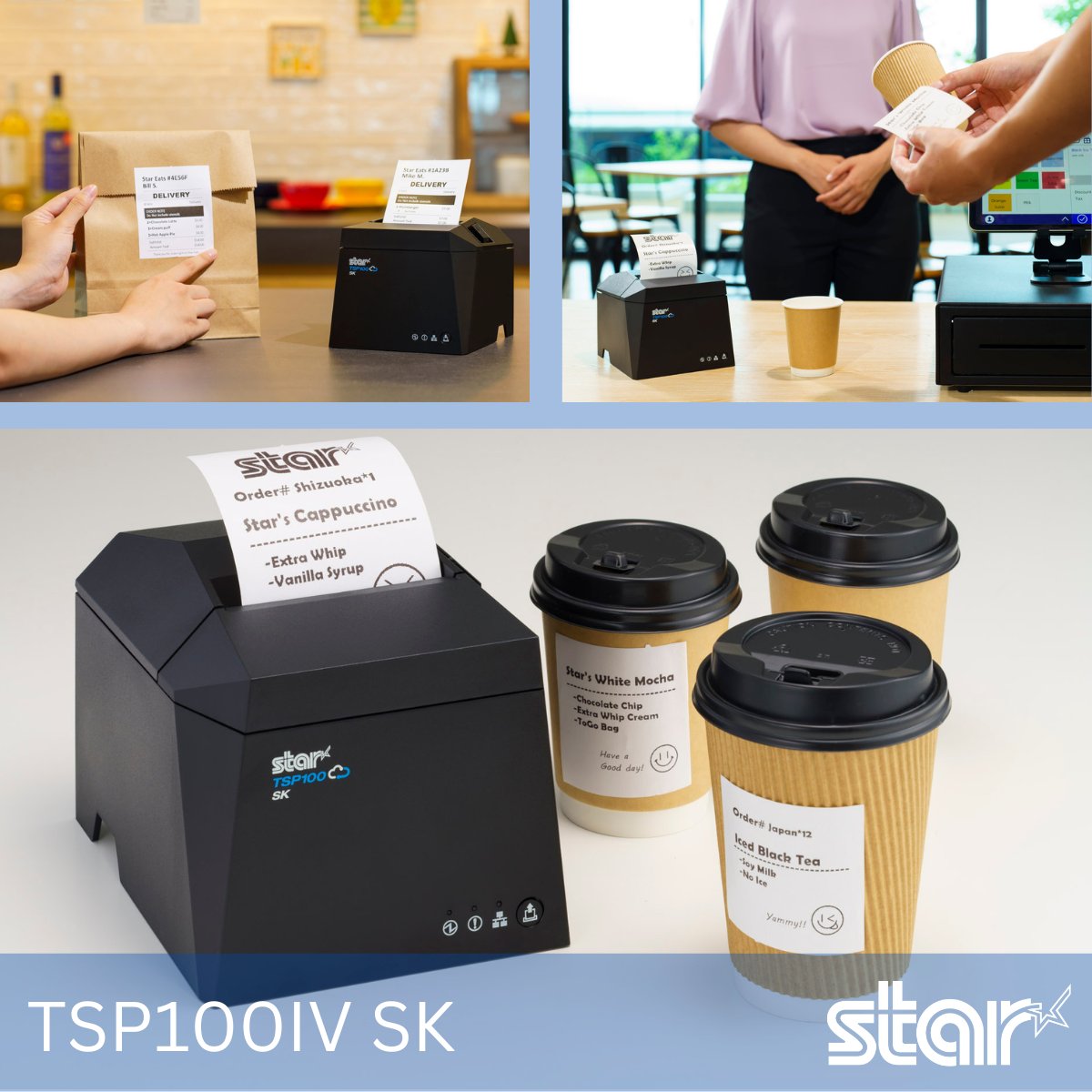 Introducing the TSP100IV Series Linerless Sticky Label Printer! Seamless integration with existing POS systems, mPOS ready with dual interface (USB and Ethernet), cloud-connected for efficiency, compact design, and eco-friendly with linerless printing. #StarInnovation