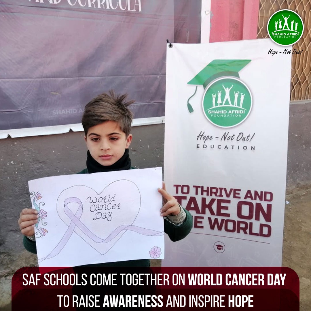SAFoundationN's tweet photo. Making our #SAFstudents aware and responsible individuals; Activities for #WorldCancerDay took place at #SAFschools where support was expressed for survivors and those who are fighting the disease. We look forward to ensuring #HopeNotOut through these children who will prove to be vessels of change.