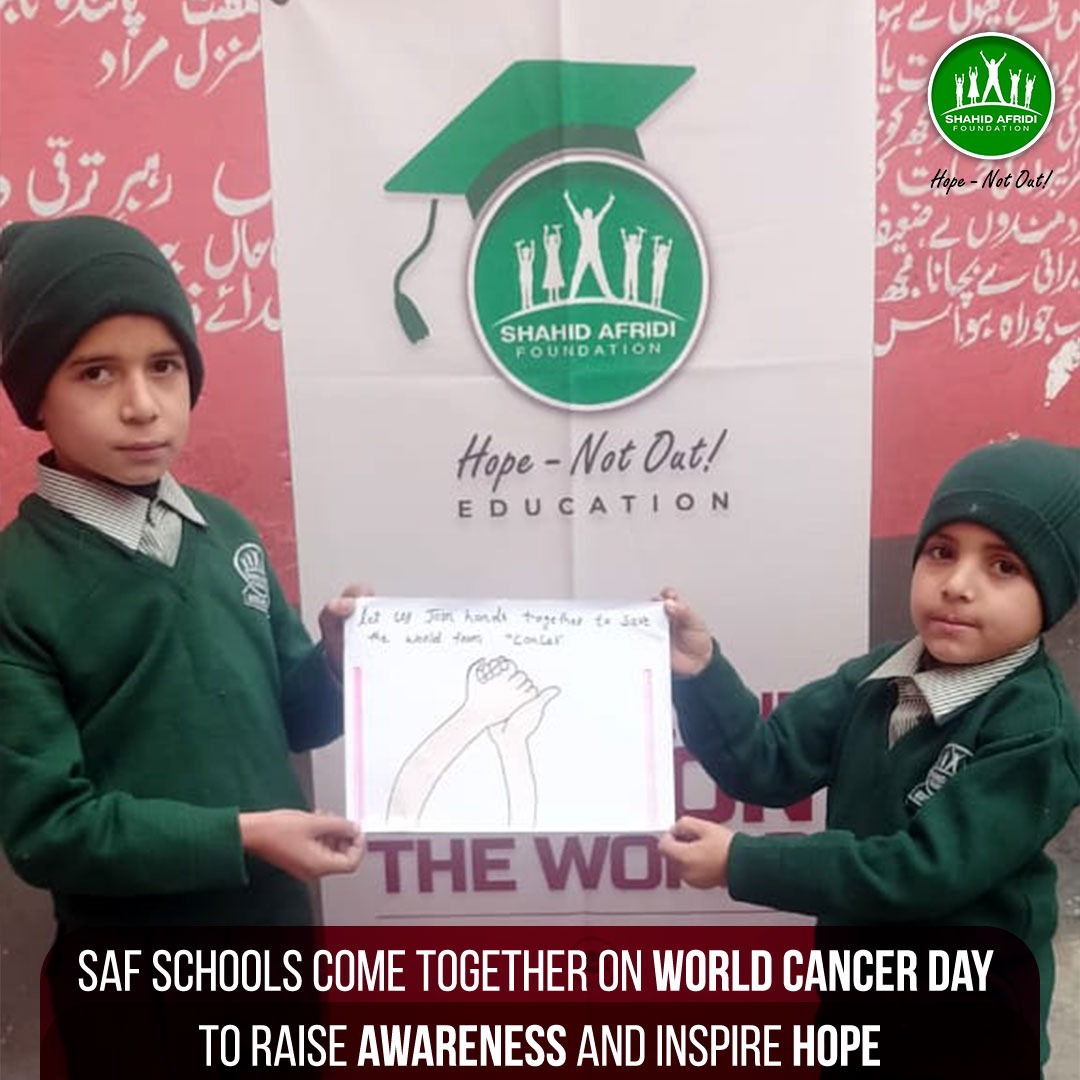 SAFoundationN's tweet photo. Making our #SAFstudents aware and responsible individuals; Activities for #WorldCancerDay took place at #SAFschools where support was expressed for survivors and those who are fighting the disease. We look forward to ensuring #HopeNotOut through these children who will prove to be vessels of change.