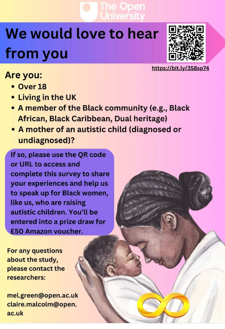Please share: study on the raising of children in the #Black community(Black African, Black Caribbean, Dual heritage etc) with diagnosed or undiagnosed child. See poster or survey for more details. #Autism #Autistic lnkd.in/eE_E6DPb