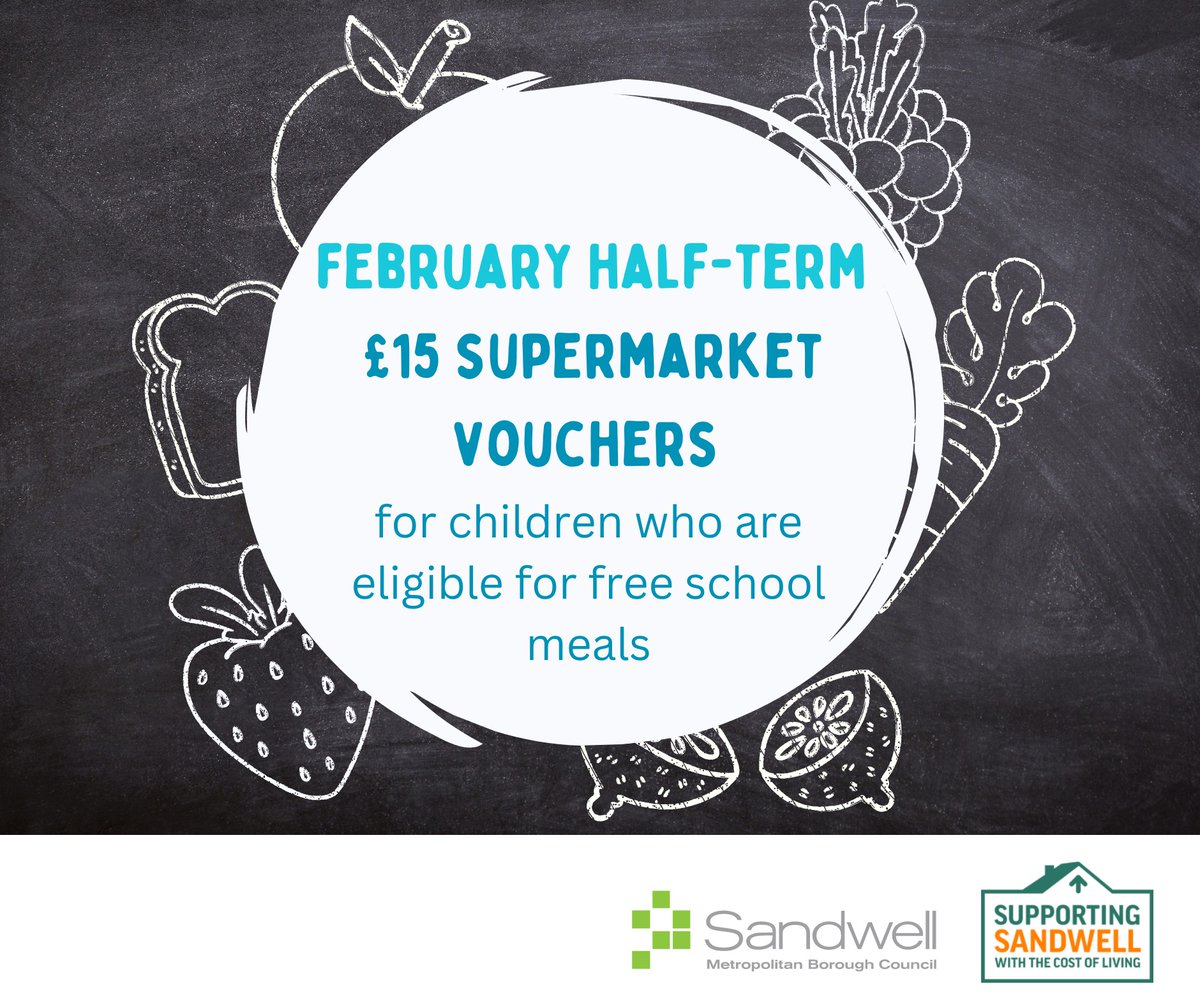 sandwellcouncil's tweet image. 🍲 Eligible children who get free school meals will be getting a £15 supermarket voucher for February half-term.

You will be contacted by your child's school with details. #SupportingSandwell