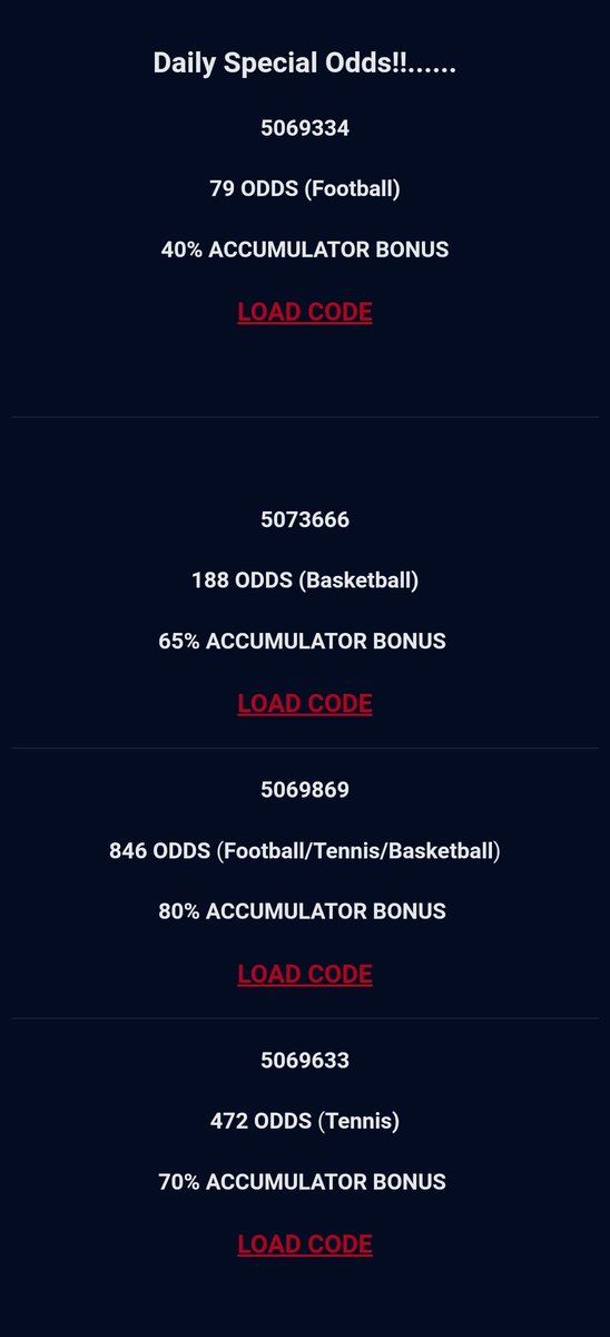 Good morning Investors 🤑💰 Our daily BetPredictions are ready and carefully selected by experts for each categories (Football, Tennis and Basketball)🔥🔥🔥.... Click on the link now to load the booking codes, and stake on your favourite game. You can also Edit, Add or Remove…