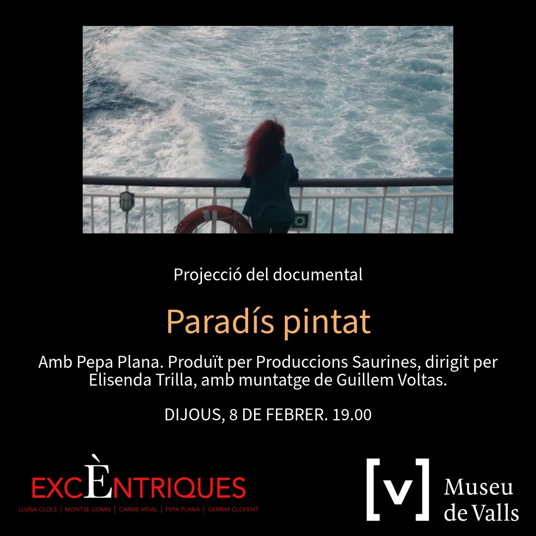 MuseudeValls (@museudevalls) on Twitter photo Demà dijous, a les 19.00, projectarem el documental "Paradís Pintat", de <a href="/saurinesdocs/">Produccions Saurines</a>, dirigit per Elisenda Trilla, que gira a l'entorn d'un dels espectacles de <a href="/PepaPlana/">Cia. Pepa Plana</a>. És una activitat més a partir de l'exposició #Excèntriques. Demà dijous, a les 19.00, projectarem el documental "Paradís Pintat", de <a href="/saurinesdocs/">Produccions Saurines</a>, dirigit per Elisenda Trilla, que gira a l'entorn d'un dels espectacles de <a href="/PepaPlana/">Cia. Pepa Plana</a>. És una activitat més a partir de l'exposició #Excèntriques.