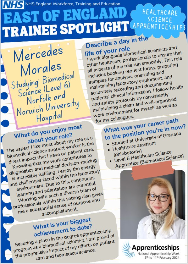 East of England Healthcare Science Network (@eoe_hcs_network) on Twitter photo Shout out to the incredible Mercedes Morales!
Flying the Life Science flag as an #apprentice at <a href="/NNUH/">Norfolk and Norwich University Hospitals</a> 🥼🧬🔬🧪🧫
Read about her journey here ⤵️⤵️⤵️
#NAW2024 #HCS <a href="/HASOEngland/">Healthcare Apprenticeships</a> <a href="/Apprenticeships/">Apprenticeships</a> <a href="/melaniebryce11/">⭐Melanie Bryce💙</a> <a href="/WeHCScientists/">NHS Healthcare Science</a> <a href="/NHSHEE_EoE/">NHSE Workforce, Training and Education – EoE</a> <a href="/HealthCareersUK/">NHS Health Careers</a> <a href="/East_Genomics/">NHS East Genomics</a> <a href="/EoEHSTN/">EoEHSTN</a> Shout out to the incredible Mercedes Morales!
Flying the Life Science flag as an #apprentice at <a href="/NNUH/">Norfolk and Norwich University Hospitals</a> 🥼🧬🔬🧪🧫
Read about her journey here ⤵️⤵️⤵️
#NAW2024 #HCS <a href="/HASOEngland/">Healthcare Apprenticeships</a> <a href="/Apprenticeships/">Apprenticeships</a> <a href="/melaniebryce11/">⭐Melanie Bryce💙</a> <a href="/WeHCScientists/">NHS Healthcare Science</a> <a href="/NHSHEE_EoE/">NHSE Workforce, Training and Education – EoE</a> <a href="/HealthCareersUK/">NHS Health Careers</a> <a href="/East_Genomics/">NHS East Genomics</a> <a href="/EoEHSTN/">EoEHSTN</a>