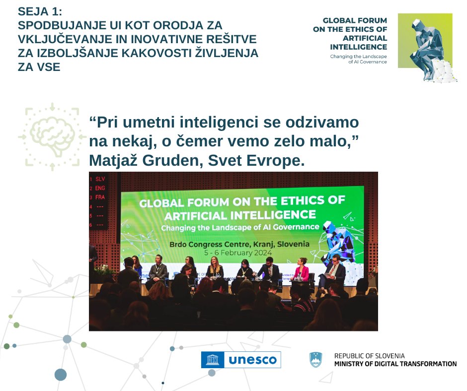 [Globalni forum o etiki v umetni inteligenci – 2. dan] Tudi danes lahko sledite razpravam o UI kot orodju za izboljševanje kakovosti življenja, o najboljših praksah pri njenem upravljanju idr: 🎥 youtube.com/@digitalSLO/st… 🤖💬🌐