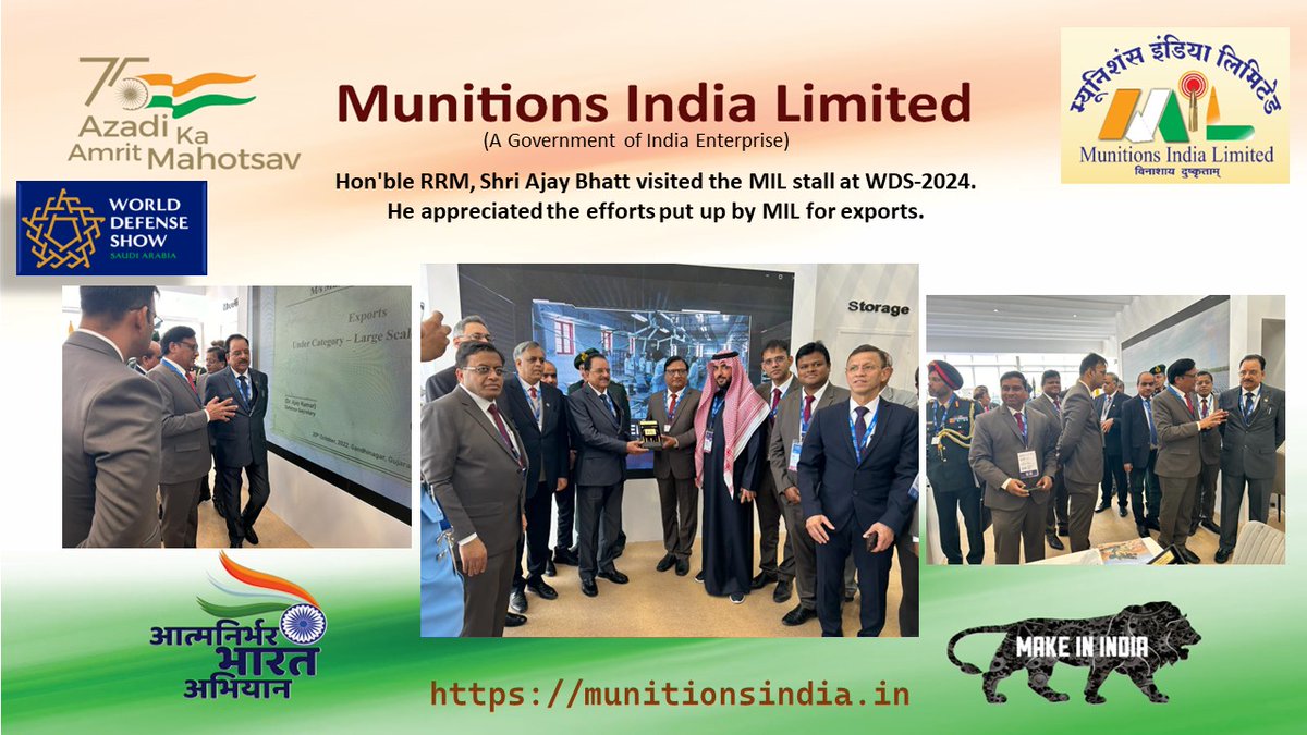 Hon'ble RRM, Shri Ajay Bhatt visited the MIL stall at WDS-2024.He appreciated the efforts put up by MIL for exports.