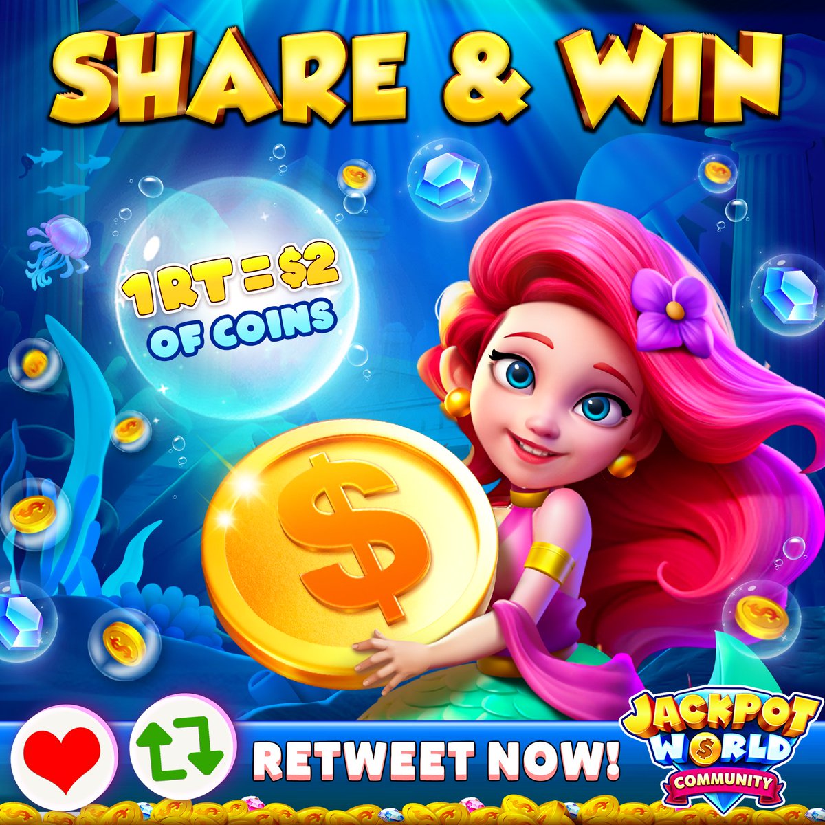 JackpotWorld_'s tweet photo. #Retweet #Challenge
💗 𝟭 𝗥𝗧 = 𝟭 𝗖𝗢𝗜𝗡
🎁 More RT = More Coins 💰
🔁 Just do it 👉 https://t.co/lPzi36VRaH
💰 See who will win $𝟱𝟬 of coins!
⏬ Download for 6M more! https://t.co/onNfEFno4M

#JackpotWorldWin #jackpot  #casinogames #slotonline #gifts #quiz #BONUS #rewards https://t.co/Ugudrwp1OG