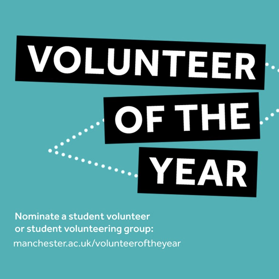 Thousands of our students spend their time volunteering to help others. Nominate a student or student group who has benefitted the wider community for good. ➡️ manchester.ac.uk/volunteerofthe…