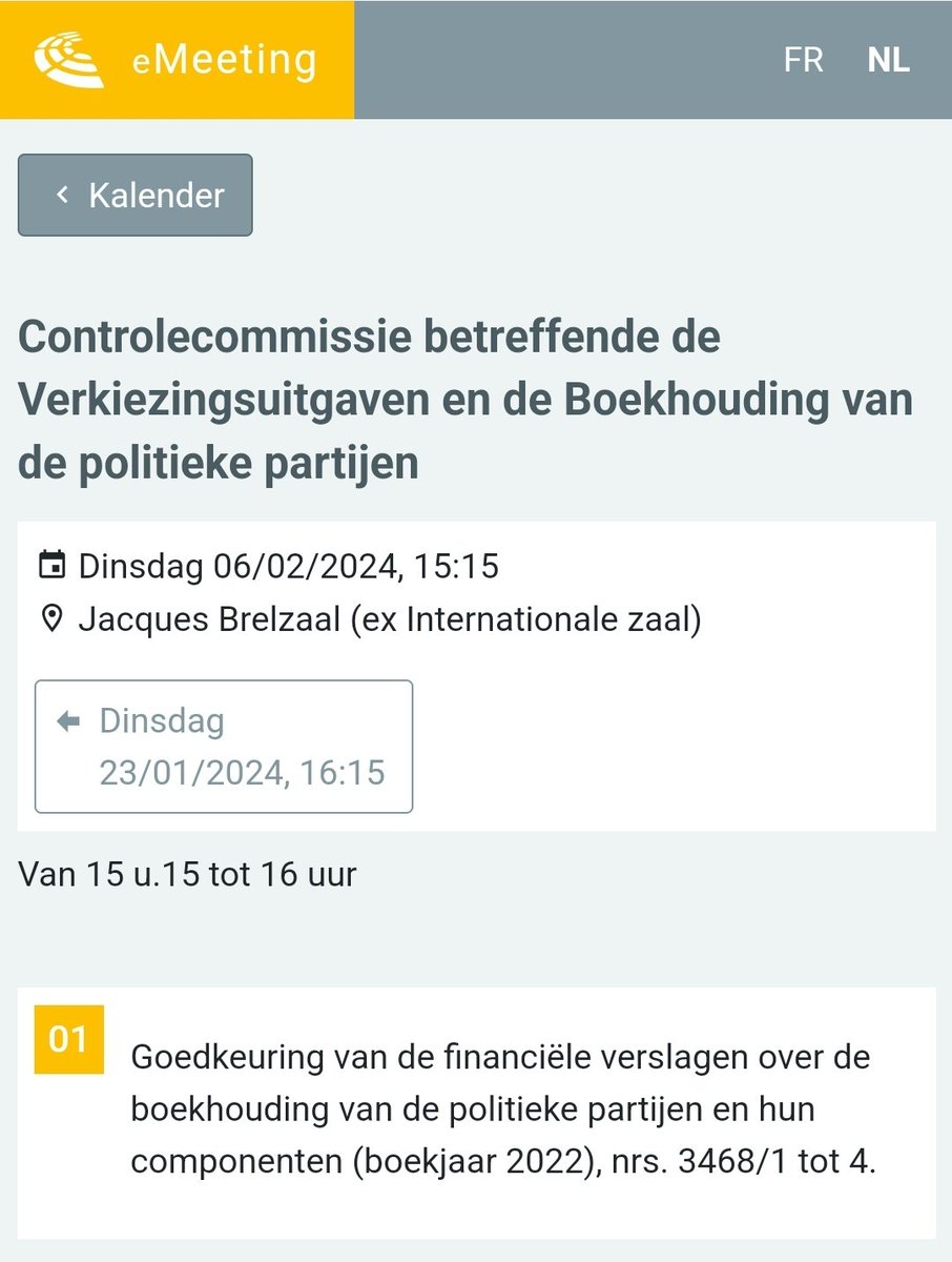 Vandaag om 15u15 vindt de Controlecommissie betreffende verkiezingsuitgaven  plaats.

Deze vergadering is gepland in een zaal... zonder streaming. 

Toevallig <a href="/elianetillieux/">Eliane Tillieux</a> ? Een vergissing? Er is nog tijd om dit te veranderen.

Transparantie begint hier .