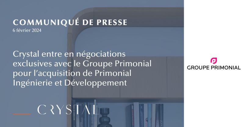 📢 [Communiqué de presse] - Crystal entre en négociations exclusives avec le Groupe <a href="/Primonial/">Primonial</a> pour l’acquisition de Primonial Ingénierie et Développement. 
👉Découvrez le communiqué de presse : groupe-crystal.com/articles/cryst…
#groupecrystal #gestiondepatrimoine #communiquédepresse
