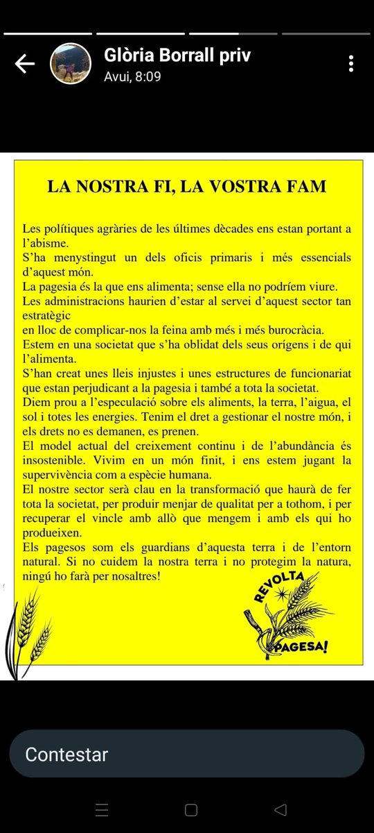 Amb la pagesia, sempre.
Ara mateix, des del Sucre de Vic.
🥦🧄🥬🫑🌽🥕🐷🐄🐃🐓🐔🐣
Són els que treballen dur per produir el menjar que ens alimenta.
Ja n'hi ha prou d'escanyar-los.
#LaPagesiaDiuProu 
#Tractorada
#6F