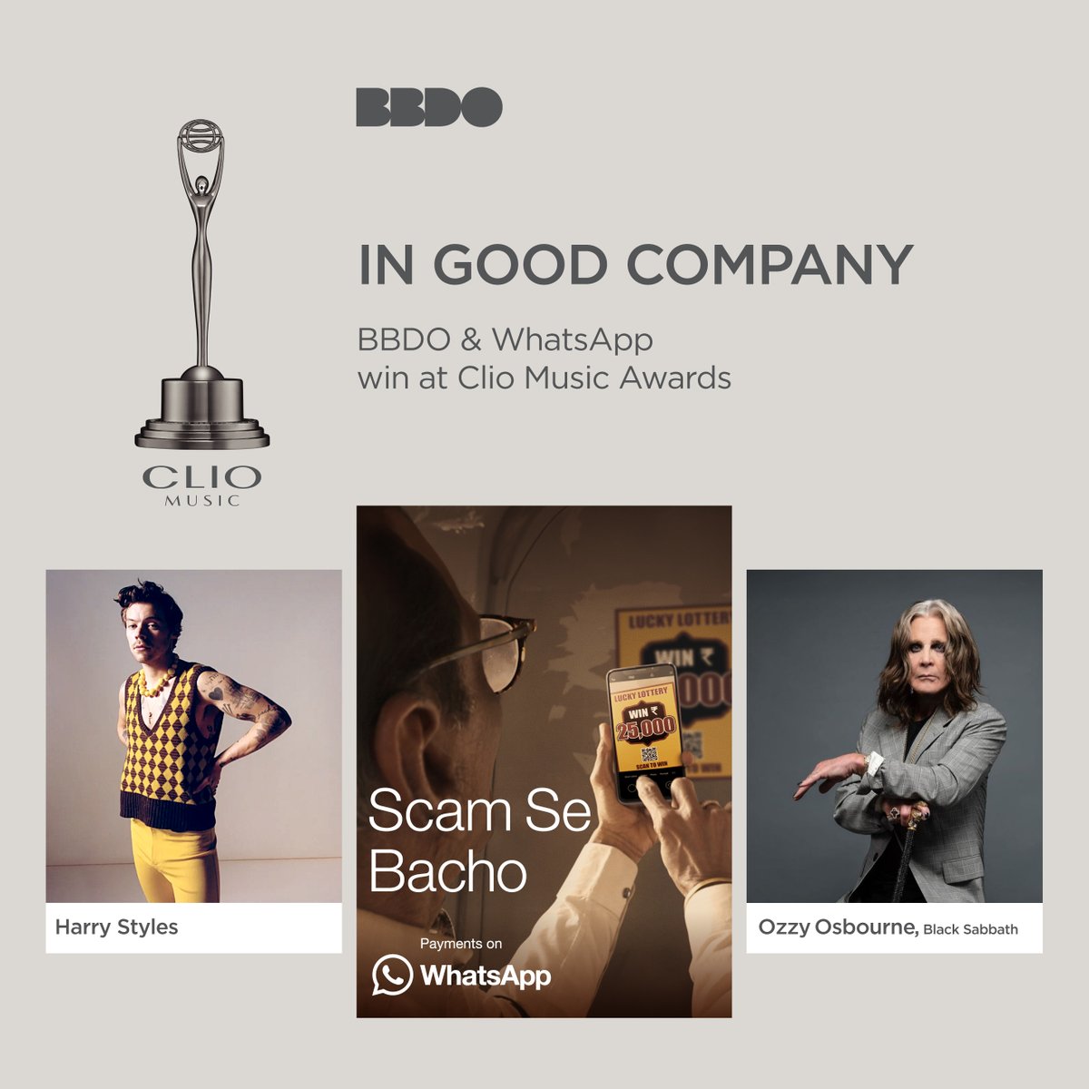 Our latest win at CLIO Music Awards for WhatsApp's 'Scam Se Bacho' campaign is truly a great start to the year. CLIO Music celebrates the visceral power of music to connect consumers and brands around the world. Kudos to the team.