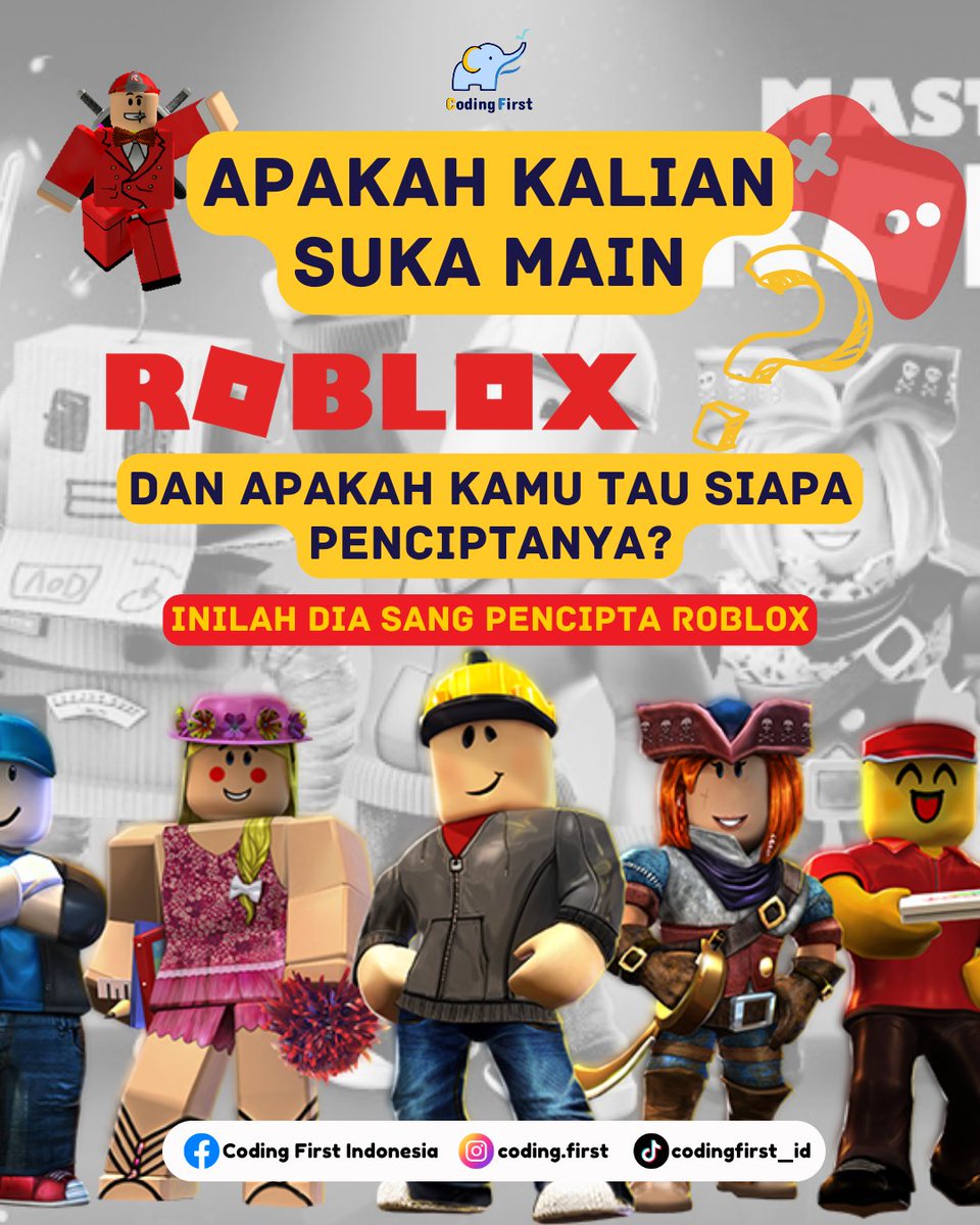 codingfirst_id's tweet image. Kamu suka main Roblox? Tapi kamu tau ngga sih siapa pembuat ROBLOX?
Sini fico kasih tau siapa sih sebenarnya pencipta Roblox!
#coding #codingfirstpurwokerto #CodingForKids #codingisfun #codingfirst #purwokerto #karircoding #roblox #gameroblox #gamemaker #game