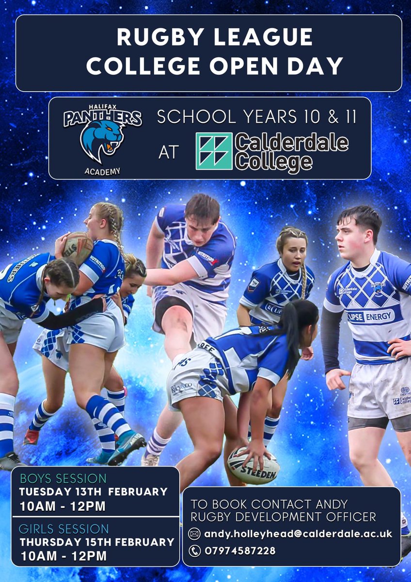 Calderdale College Sport Academies (@cc_sacademies) on Twitter photo Please can our partners share the information, great opportunity for any budding Yr10 & Yr11 Rugby League Players.
<a href="/HalifaxPanthers/">Halifax Panthers πΎ</a> <a href="/CalderdaleCol/">Calderdale College</a> <a href="/CalderdaleSGO/">Trinity School Games Organiser</a> <a href="/CalderdaleSSP/">Calderdale School Sports Partnership</a> <a href="/HRH_Kara/">Kara π</a> <a href="/PanthersCollege/">Halifax Panthers Rugby League Academy</a> <a href="/hxpfoundation/">Halifax Panthers Foundation</a> <a href="/RastrickSports/">Rastrick Sports</a> <a href="/RVHS_school/">Ryburn Valley High</a> <a href="/TrinityAcademyH/">Trinity Academy Halifax</a> <a href="/chs_pe/">Calder High PE</a> Please can our partners share the information, great opportunity for any budding Yr10 & Yr11 Rugby League Players.
<a href="/HalifaxPanthers/">Halifax Panthers πΎ</a> <a href="/CalderdaleCol/">Calderdale College</a> <a href="/CalderdaleSGO/">Trinity School Games Organiser</a> <a href="/CalderdaleSSP/">Calderdale School Sports Partnership</a> <a href="/HRH_Kara/">Kara π</a> <a href="/PanthersCollege/">Halifax Panthers Rugby League Academy</a> <a href="/hxpfoundation/">Halifax Panthers Foundation</a> <a href="/RastrickSports/">Rastrick Sports</a> <a href="/RVHS_school/">Ryburn Valley High</a> <a href="/TrinityAcademyH/">Trinity Academy Halifax</a> <a href="/chs_pe/">Calder High PE</a>