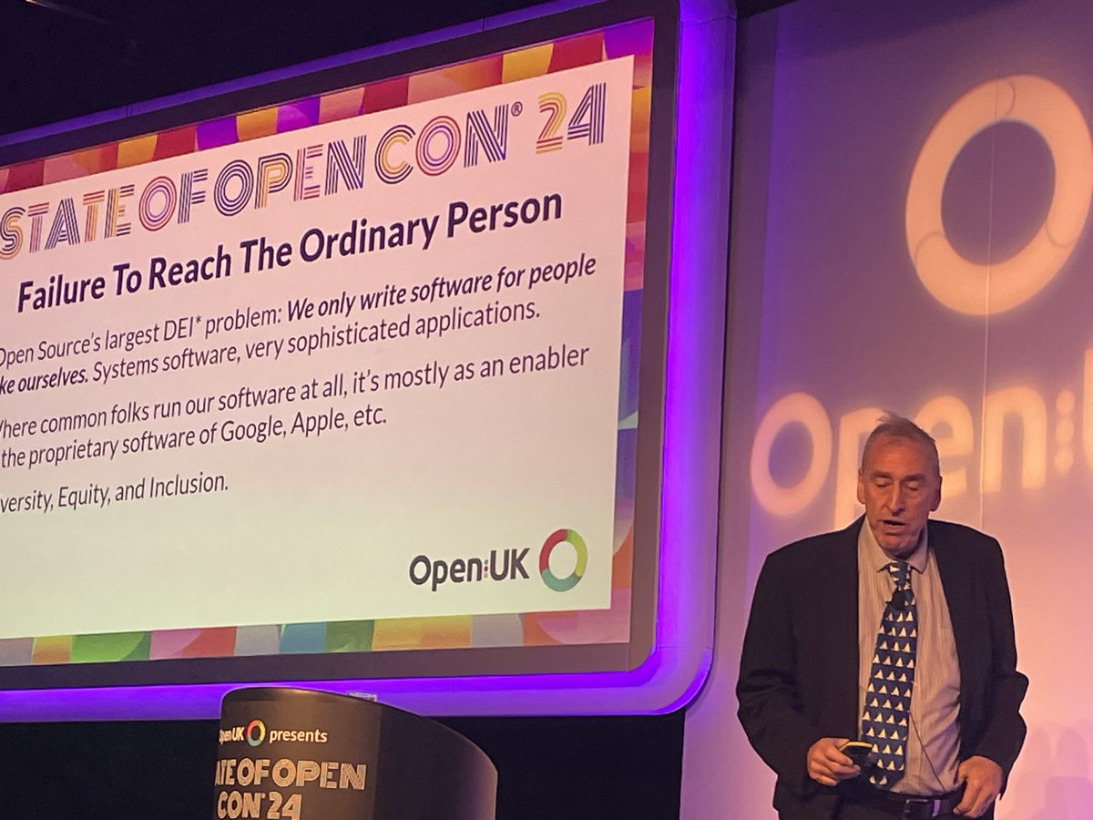 jkriggins's tweet photo. "It's time to think about a different paradigm from #OpenSource."
Super excited to write about the author of the open source definition Bruce Perens as he flips it all on its head to try to get developers paid and include more people in creating #PostOpen. #SOOCon24 https://t.co/TEWLFq9GRW