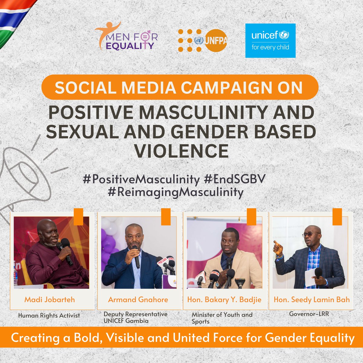 #Men4Equality is gearing up for a thrilling Social Media Campaign on Positive Masculinty and #SGBV. 
Join us as we amplify the voices of influential men across the country in a bid to create a Bold, Visible, and United Force for Gender Equality.

#PositiveMasculinity #EndSGBV